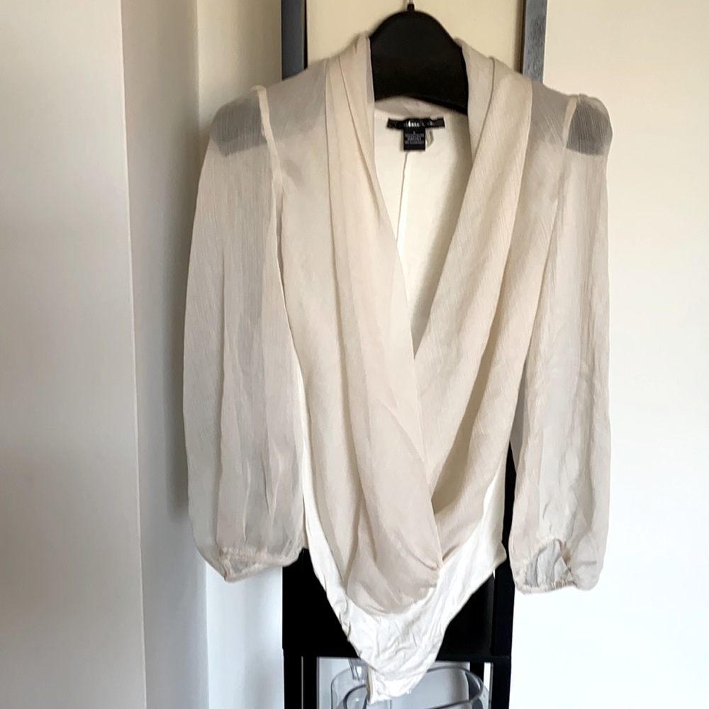 Bodysuit, sheer sleeves, off white, S, Never worn